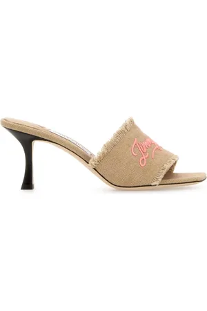 Jimmy Choo Buty, Kobieta, Beżowy, 36 EU, Beżowe Mules z Tkaniny i 7cm Obcasem