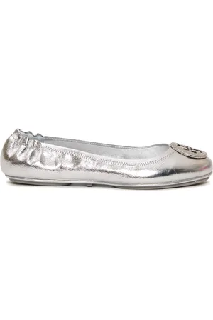 Tory Burch Buty, Kobieta, Szary, 38 EU, Skóra, Srebrne baleriny z mikro dżetami
