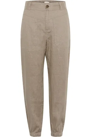 Part Two Spodnie, Kobieta, Beżowy, 3XL, Len, Stylowe spodnie lniane Desert Taupe o modnym kroju