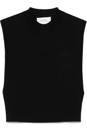 Sportmax Koszulki, Kobieta, Czarny, XS, Elegancki czarny top z wełny i jedwabiu