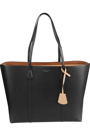 Tory Burch Torebki, Kobieta, Czarny, ONE SIZE, Skóra, Czarna torba shopper z zawieszką z logo