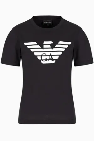 Emporio Armani Koszulki, Kobieta, Niebieski, XS, Granatowa koszulka z logo orła