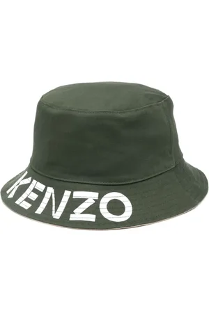 Kenzo Akcesoria, Mężczyzna, Zielony, M, Bawełna, Dwustronny kapelusz z logo, wykonany z bawełnianego diagonalu