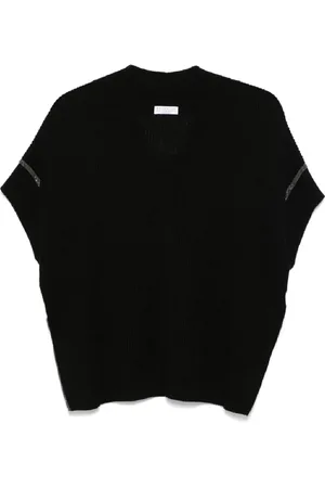 Brunello Cucinelli Swetry, Kobieta, Czarny, M, Czarny Sweter z Dekoltem w Serek
