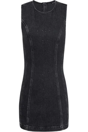 Tommy Hilfiger Sukienki, Kobieta, Czarny, S, Bawełna, Czarna Mini Sukienka Jeansyowa z Brokatem
