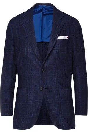 Kiton Kurtki, Mężczyzna, Niebieski, 2XL, Kaszmir, Ręcznie szyta kurtka w kratę z mieszanki kaszmiru