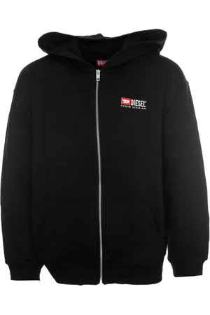 Diesel Bluzy, Mężczyzna, Czarny, S, Bluza z kapturem i zamkiem oraz haftem z logo