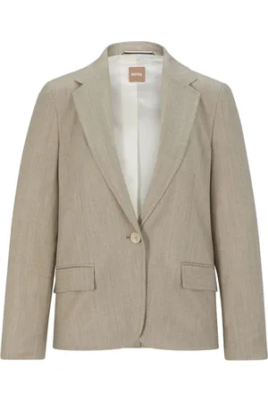 HUGO BOSS Kurtki, Kobieta, Beżowy, L, Jocalua 15 Blazer - Mieszanka Wełny, Długie Rękawy, Zapięciea Guzik