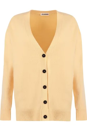 Jil Sander Swetry, Kobieta, Pomarańczowy, M, Wełna, Prążkowany kardigan z wełny Merino