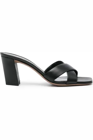 PARIS TEXAS Buty, Kobieta, Czarny, 39 EU, Skóra, Czarne skórzane sandały na obcasie z krzyżowanymi paskami