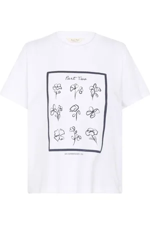 Part Two Koszulki, Kobieta, Biały, M, Bawełna, T-shirt z nadrukiem w biało-granatowej ramce