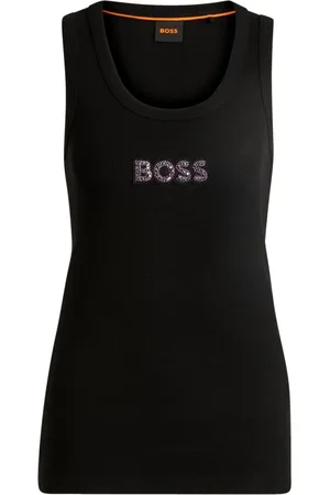 HUGO BOSS Koszulki, Kobieta, Czarny, L, Bawełna, Prążkowany top na ramiączkach z bawełny z naszywką Stonebadge