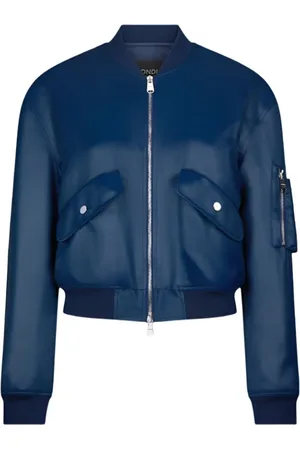 Dondup Kurtki, Kobieta, Niebieski, M, Indigo Cropped Satynowa Kurtka Bomber