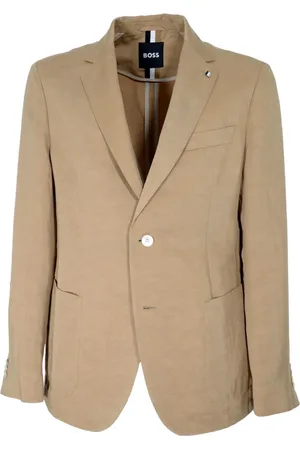 HUGO BOSS Kurtki, Mężczyzna, Beżowy, L, Len, Slim Fit Blazer