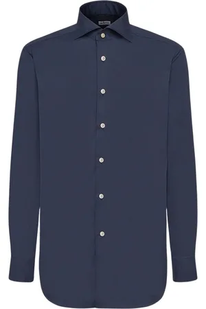 Kiton Koszule, Mężczyzna, Niebieski, 4XL, Bawełna, Niebieska koszula bawełniana z guzikami z macicy perłowej