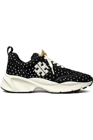 Tory Burch Buty, Kobieta, Czarny, 37 EU, Skóra, Czarne skórzane sneakersy z panelami
