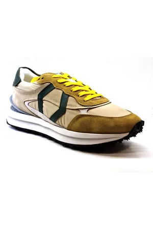 Mikakus Buty, Mężczyzna, Wielobarwność, 41 EU, Limonkowo-beżowe Logo Zielone Sneakersy