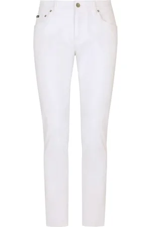 Dolce & Gabbana Jeansy, Mężczyzna, Biały, L, Logo-Plaque Slim-Cut Jeansy