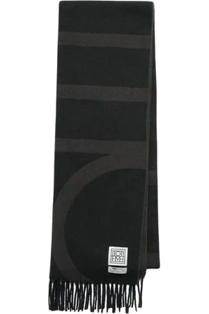 Totême Akcesoria, Kobieta, Czarny, ONE SIZE, Monogramowa Wełniana Szalik