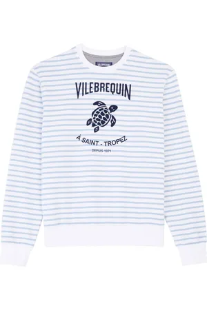 Vilebrequin Bluzy, Mężczyzna, Niebieski, XL, Paskowany bawełniany sweter dla mężczyzn