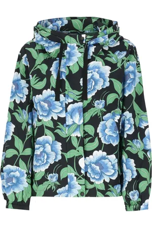 Kenzo Kurtki, Kobieta, Wielobarwność, M, Nylon, Czarna Wodoodporna Kurtka w Kwiaty