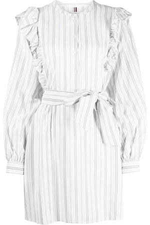 Tommy Hilfiger Sukienki, Kobieta, Wielobarwność, 2XS, Wielobarwna Sukienka Midi w Paski z Falbankami