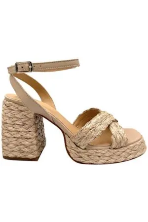 Castaner Buty, Kobieta, brązowy, 38 EU, Naturalna sandał z rafii z paskiem na kostkę