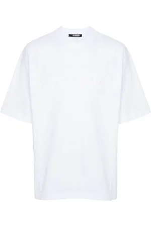 Jacquemus Koszulki, Mężczyzna, Biały, XL, Bawełna, T-shirt z Okrągłym Dekoltem i Nadrukiem Logo
