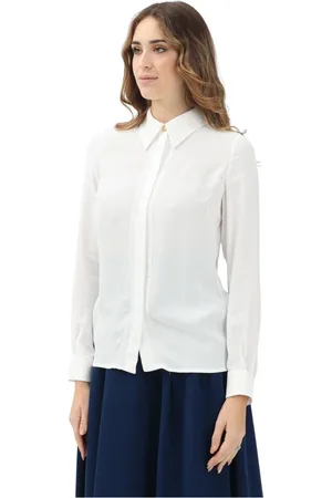 Elisabetta Franchi Bluzki, Kobieta, Biały, M, Biała koszula z długim rękawem Georgette
