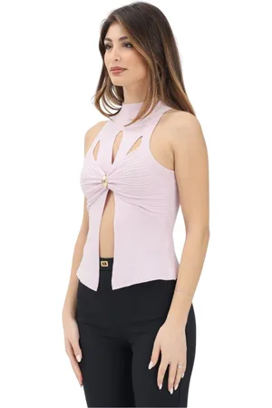 Elisabetta Franchi Koszulki, Kobieta, Fioletowy, M, Top z żebrowanym wzorem i wycięciami