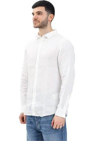 Armani Exchange Koszule, Mężczyzna, Biały, XL, Biała lniana koszula z długim rękawem