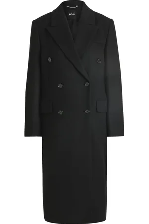 HUGO BOSS Płaszcze, Kobieta, Czarny, XL, Wełna, Elegancki, długi płaszcz wełniany w kolorze czarnym