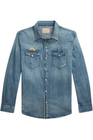 Ralph Lauren Koszule, Mężczyzna, Niebieski, XL, Bawełna, Westernowa Koszula Dżinsowa