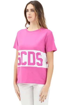 GCDS Koszulki, Kobieta, Różowy, L, Fioletowy T-shirt z krótkim rękawem Styl miejski