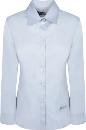 Jacquemus Bluzki, Kobieta, Niebieski, S, Szara koszulka z haftowanym logo
