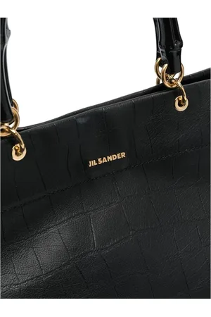 Jil Sander Torebki, Kobieta, Czarny, ONE SIZE, Skóra, Czarna torebka typu tote z wytłoczeniem skóry krokodyla i złotymi okuciami