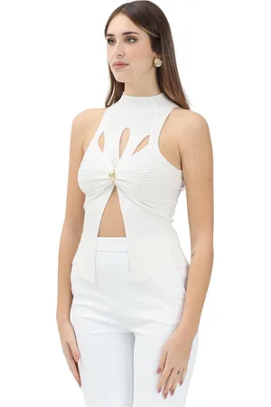 Elisabetta Franchi Koszulki, Kobieta, Beżowy, M, Ivory Top z Wycięciami