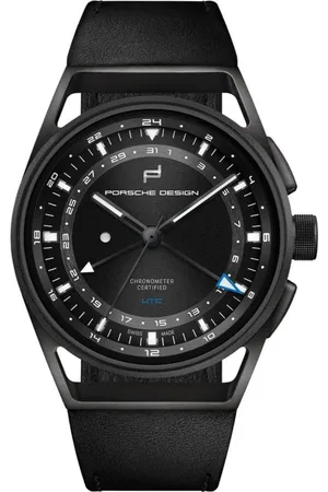 Porsche Design Akcesoria, Mężczyzna, Czarny, ONE SIZE, Tytanowy Zegarek Analogowy z Paskiem Skórzanym