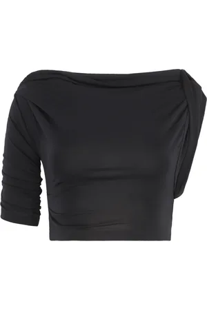 Jacquemus Koszulki, Kobieta, Czarny, S, Poliester, Marszczony Crop Top