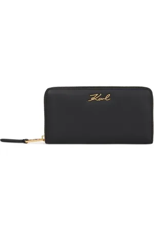 Karl Lagerfeld Akcesoria, Kobieta, Czarny, ONE SIZE, Skóra, Portfel Continental z Złotym Logo