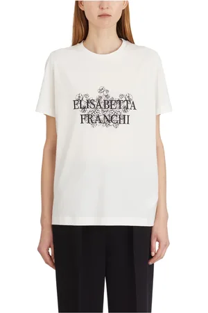 Elisabetta Franchi Koszulki, Kobieta, Biały, M, Bawełniana Koszulka z Haftem
