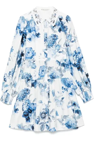 ALICE+OLIVIA Sukienki, Kobieta, Niebieski, 2XS, Jasnoniebieska Sukienka z Kwiatowym Printem i Różnymi Warstwami