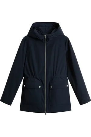 Woolrich Płaszcze, Kobieta, Niebieski, L, Niebieska Letnia Kurtka z Kapturem