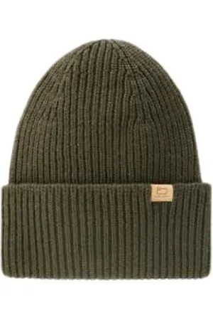 Woolrich Akcesoria, Mężczyzna, Zielony, ONE SIZE, Wełna, Czapka Beanie z Prążkami