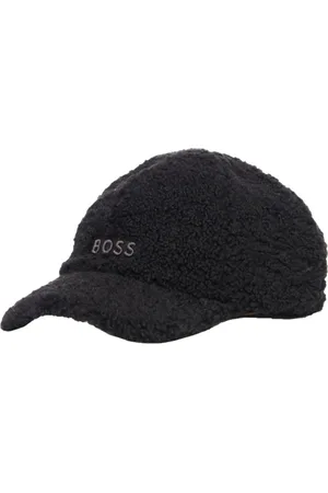 HUGO BOSS Akcesoria, Mężczyzna, Czarny, ONE SIZE, Poliester, Syntetyczna czapka Shearling z haftowaną naszywką z logo