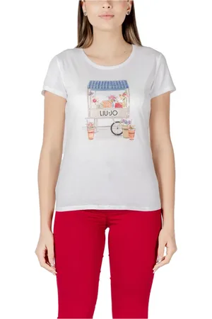 Liu Jo Koszulki, Kobieta, Biały, XL, T-shirt z kwadratowym dekoltem i nadrukiem