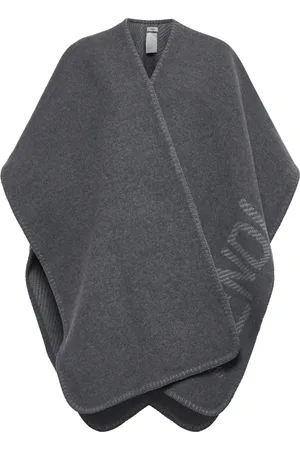Fendi Kurtki, Kobieta, Szary, ONE SIZE, Kaszmir, Wełniane Poncho z Kaszmirem i Logo