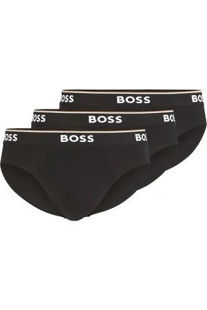 HUGO BOSS Bielizna, Mężczyzna, Czarny, L, Bawełna, Elastyczne slipy ze stretchu bawełnianego z gumką w pasie, 3-pak