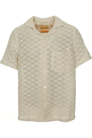 Portuguese Flannel Koszule, Mężczyzna, Beżowy, L, Sweter z siateczką i kubańskim kołnierzem