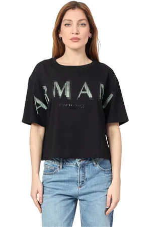 Armani Exchange Koszulki, Kobieta, Czarny, S, Czarna Cropped Koszulka z Logo